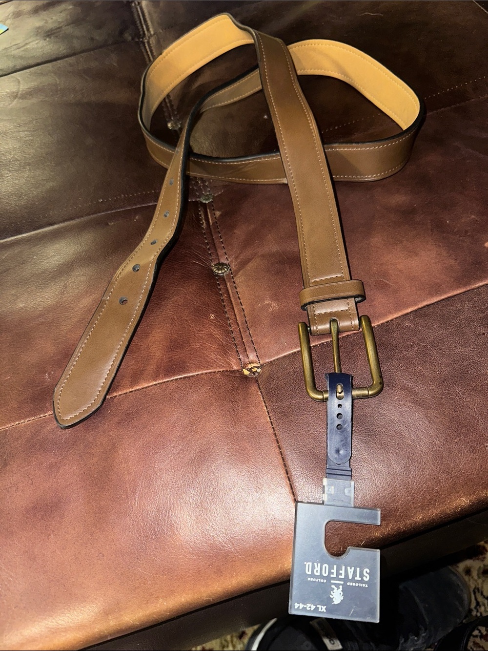 Stafford Brown faux Leather Belt with Brass-Tone Buckle